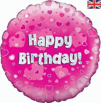 Happy Birthday Pink Holographic 18" Balloon