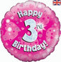 Happy 3rd Birthday Pink Holographic 18" Balloon