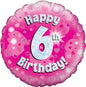 Happy 6th Birthday Pink Holographic 18" Balloon