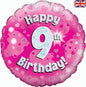 Happy 9th Birthday Pink Holographic 18" Balloon