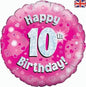 Happy 10th Birthday Pink Holographic 18" Balloon