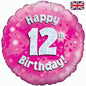 Happy 12th Birthday Pink Holographic 18" Balloon