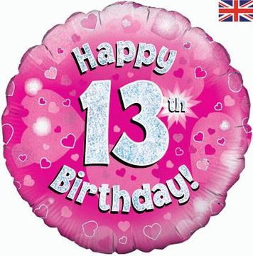 Happy 13th Birthday Pink Holographic 18" Balloon