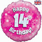 Happy 14th Birthday Pink Holographic 18" Balloon