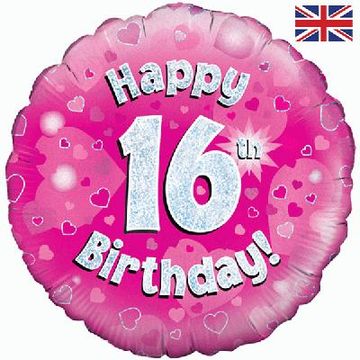 Happy 16th Birthday Pink Holographic 18" Balloon