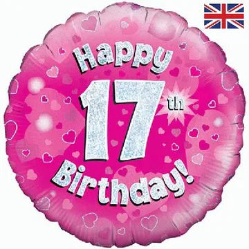 Happy 17th Birthday Pink Holographic 18" Balloon
