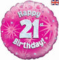 Happy 21st Birthday Pink Holographic 18" Balloon