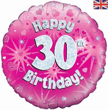 Happy 30th Birthday Pink Holographic 18" Balloon
