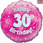 Happy 30th Birthday Pink Holographic 18" Balloon