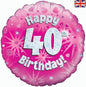 Happy 40th Birthday Pink Holographic 18" Balloon