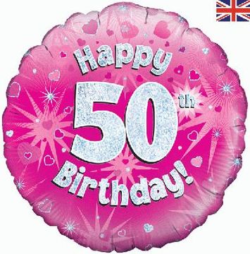 Happy 50th Birthday Pink Holographic 18" Balloon