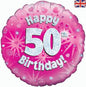 Happy 50th Birthday Pink Holographic 18" Balloon