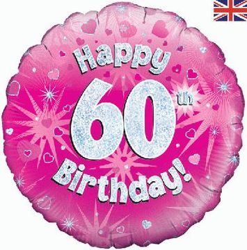 Happy 60th Birthday Pink Holographic 18" Balloon