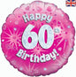 Happy 60th Birthday Pink Holographic 18" Balloon