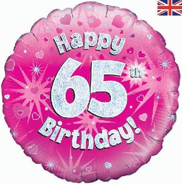 Happy 65th Birthday Pink Holographic 18" Balloon