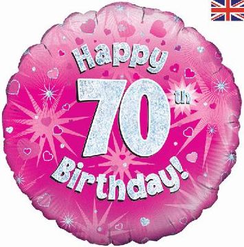 Happy 70th Birthday Pink Holographic 18" Balloon