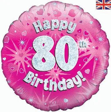 Oaktree 18inch Happy 80th Birthday Pink Holographic Foil Balloon