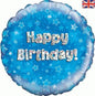 Oaktree 18inch Happy Birthday Blue Holographic Foil Balloon
