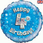 Happy 4th Birthday Blue Holographic 18" Balloon