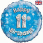 Happy 11th Birthday Blue Holographic 18" Balloon