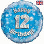 Happy 12th Birthday Blue Holographic 18" Balloon