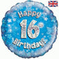 Happy 16th Birthday Blue Holographic 18" Balloon