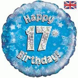 Happy 17th Birthday Blue Holographic 18" Balloon