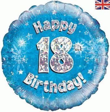 Happy 18th Birthday Blue Holographic 18" Balloon