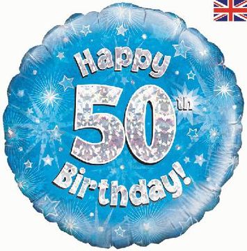 Happy 50th Birthday Blue Holographic 18" Balloon