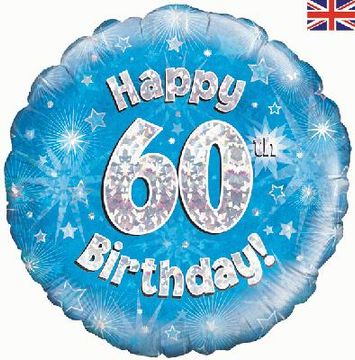 Happy 60th Birthday Blue Holographic 18" Balloon