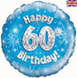 Happy 60th Birthday Blue Holographic 18" Balloon