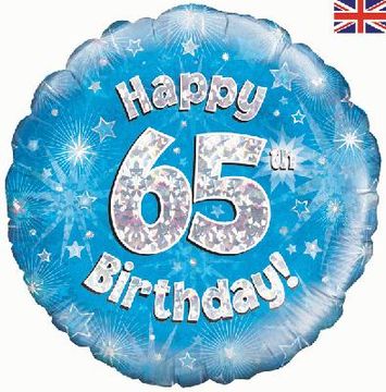 Happy 65th Birthday Blue Holographic 18" Balloon