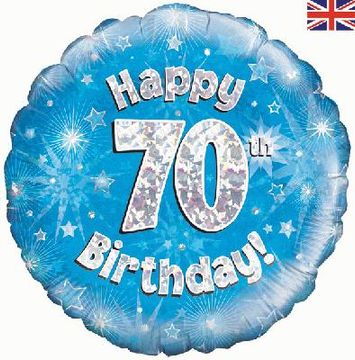 Happy 70th Birthday Blue Holographic 18" Balloon