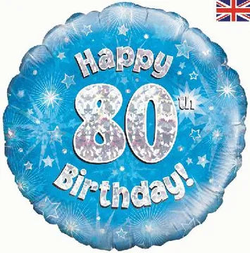 Oaktree 18inch Happy 80th Birthday Blue Holographic Foil Balloon