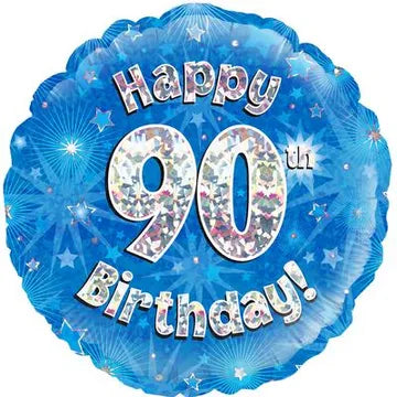 Oaktree 18inch Happy 90th Birthday Blue Holographic Foil Balloon