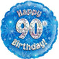 Oaktree 18inch Happy 90th Birthday Blue Holographic Foil Balloon