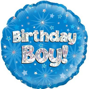 Birthday Boy Blue Holographic 18" Balloon