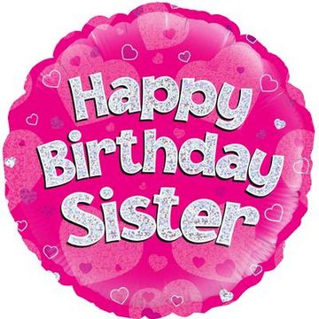 Happy Birthday Sister Pink Holographic 18" Balloon
