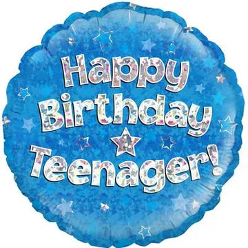 Happy Birthday Teenager Blue Holographic 18" Balloon