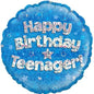 Happy Birthday Teenager Blue Holographic 18" Balloon