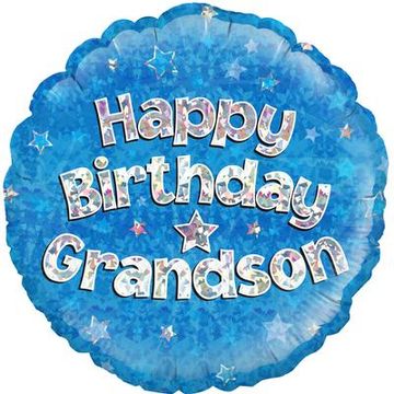 Happy Birthday Grandson Blue Holographic 18" Balloon