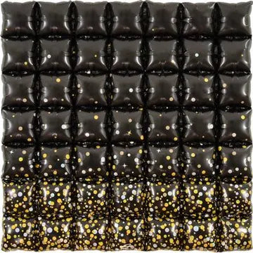 Sparkling Fizz Holographic Black Gold 7x7 Waffle 36" Balloon