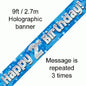 Blue Holographic Happy 2nd Birthday Banner – 2.7m (9ft)