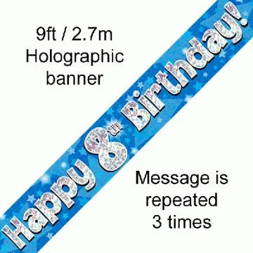Blue Holographic Happy 8th Birthday Banner – 2.7m (9ft)