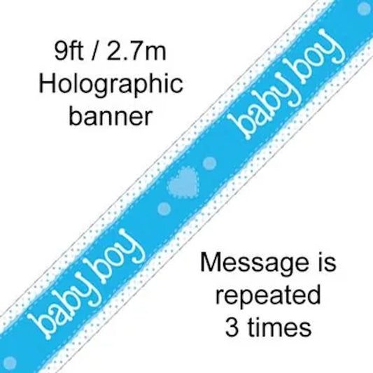 Baby Boy Holographic Blue Banner – 2.7m (9ft)