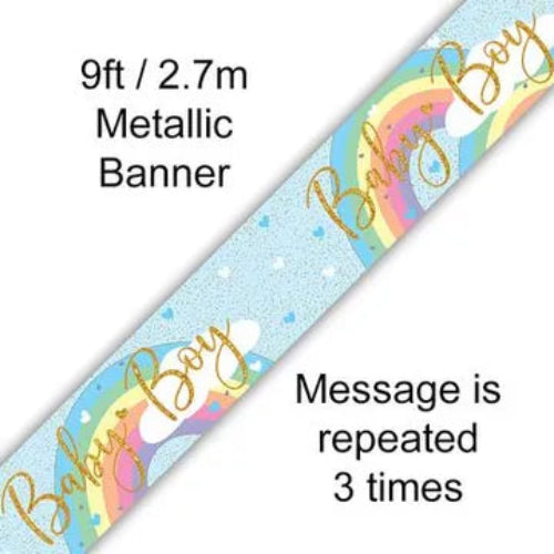 Pastel Rainbow Baby Boy Blue Holographic Banner – 2.7m (9ft)