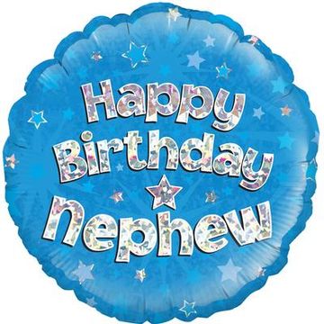 Happy Birthday Nephew Blue Holographic 18" Balloon