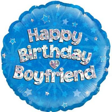 Happy Birthday Boyfriend Blue Holographic 18" Balloon