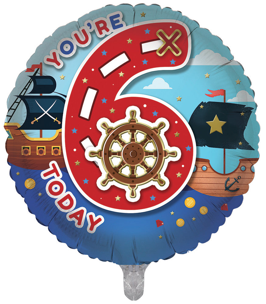 6th Blue Boys Pirate Double Sided 18-inch Balloon