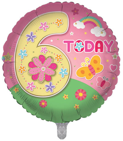 6th Pink Girls Flower Butterflies Double Sided 18-inch Balloon